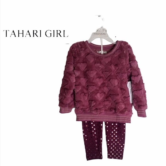 NWT Tahari Girl Burgundy & Gold 2 Piece Set - Picture 1 of 11